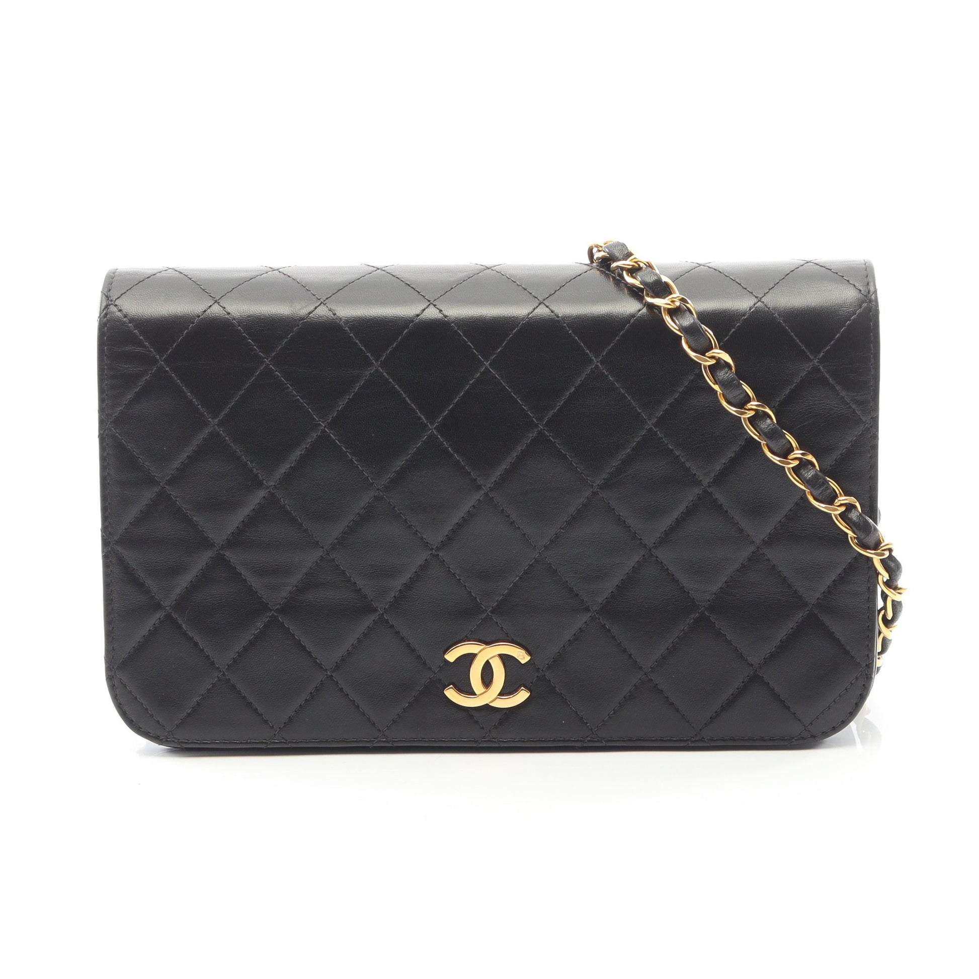 マトラッセ フルフラップ チェーンショルダーバッグ ラムスキン ブラック ゴールド金具 シャネル バッグ CHANEL