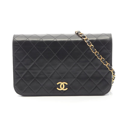 マトラッセ フルフラップ チェーンショルダーバッグ ラムスキン ブラック ゴールド金具 シャネル バッグ CHANEL