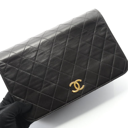 マトラッセ フルフラップ チェーンショルダーバッグ ラムスキン ブラック ゴールド金具 シャネル バッグ CHANEL