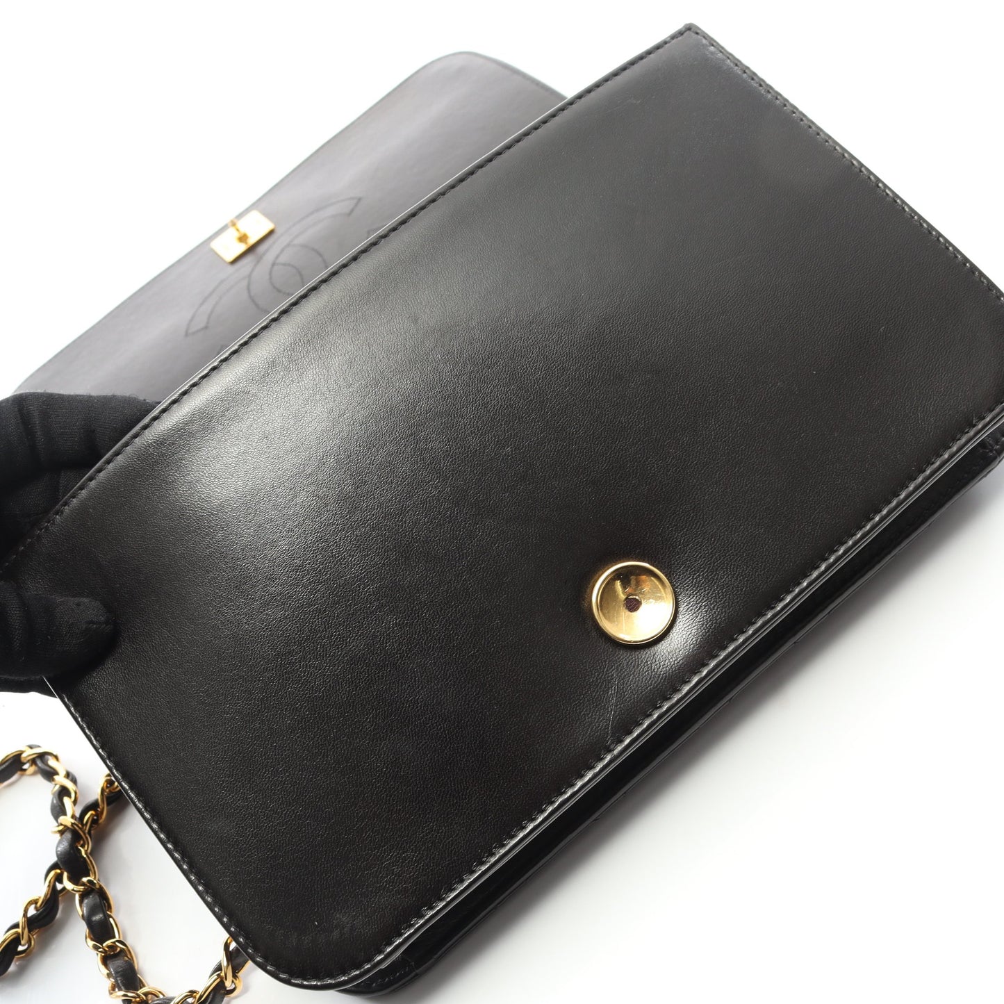 マトラッセ フルフラップ チェーンショルダーバッグ ラムスキン ブラック ゴールド金具 シャネル バッグ CHANEL