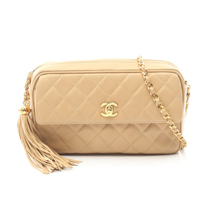 マトラッセ チェーンショルダーバッグ ラムスキン ベージュ ゴールド金具 タッセル シャネル バッグ CHANEL