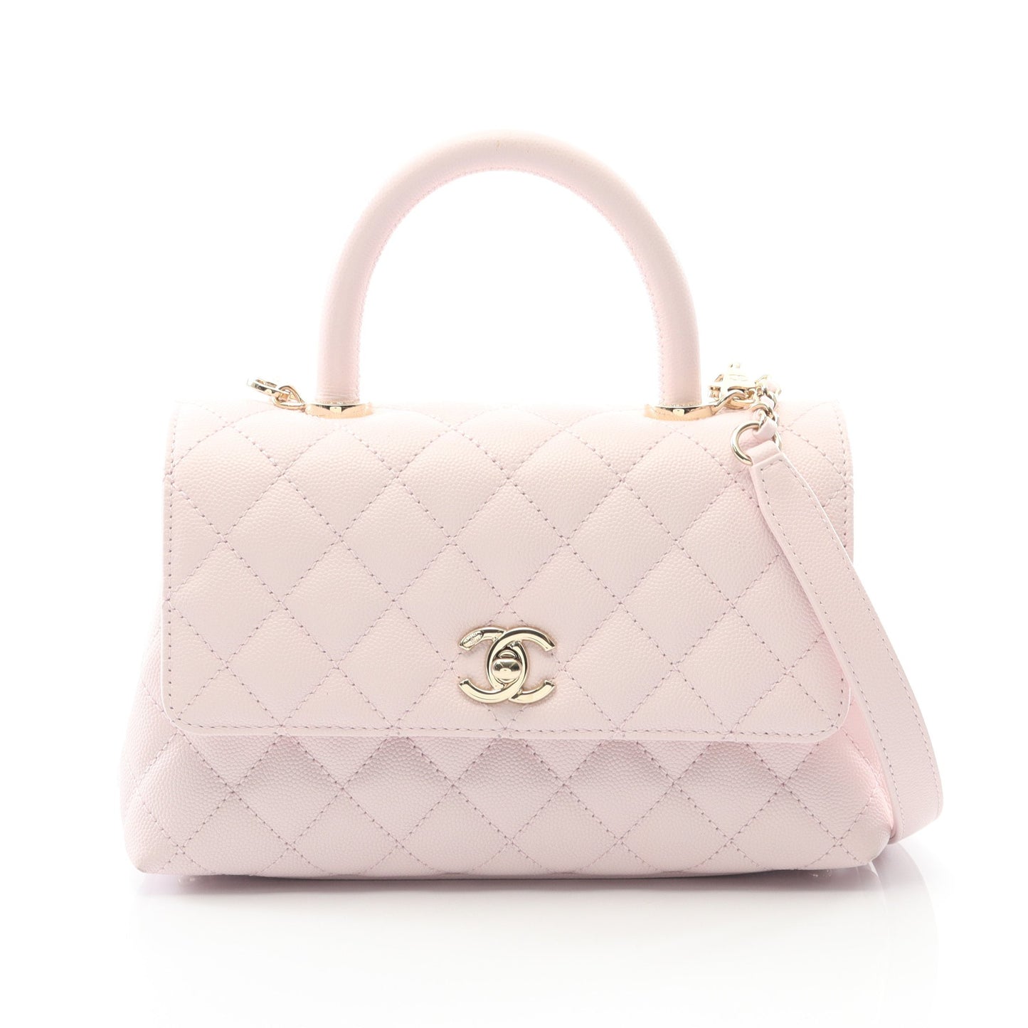 ココハンドル フラップ マトラッセ ハンドバッグ キャビアスキン ライトピンク ゴールド金具 2WAY シャネル バッグ CHANEL