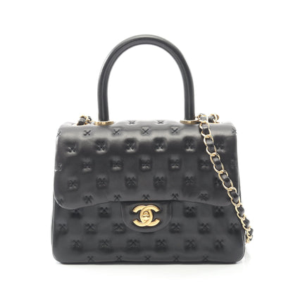 クロスステッチ トップハンドル チェーンショルダーバッグ ラムスキン ブラック ゴールド金具 2WAY シャネル バッグ CHANEL