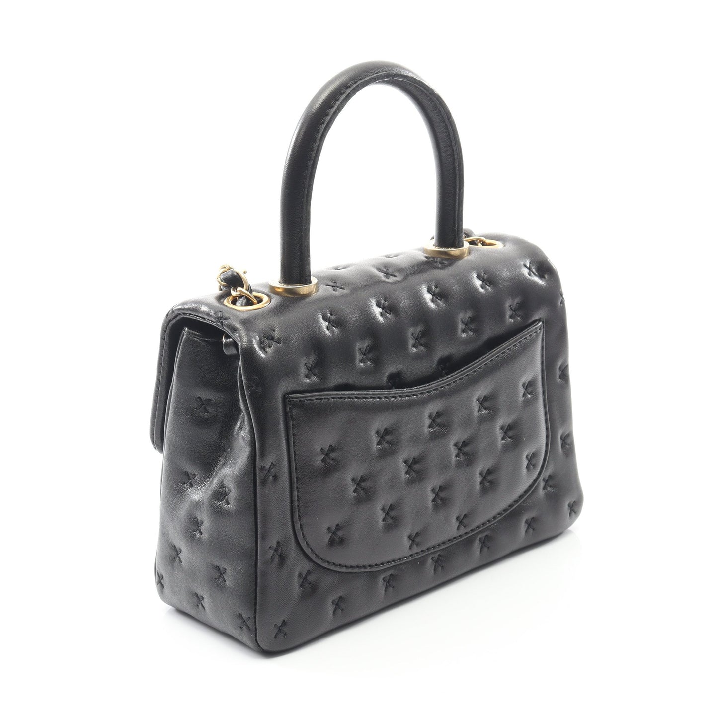 クロスステッチ トップハンドル チェーンショルダーバッグ ラムスキン ブラック ゴールド金具 2WAY シャネル バッグ CHANEL