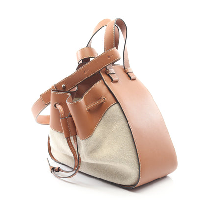 ハンモック ドローストリングバッグ ミディアム ハンドバッグ レザー キャンバス ブラウン ベージュ 2WAY ロエベ バッグ LOEWE