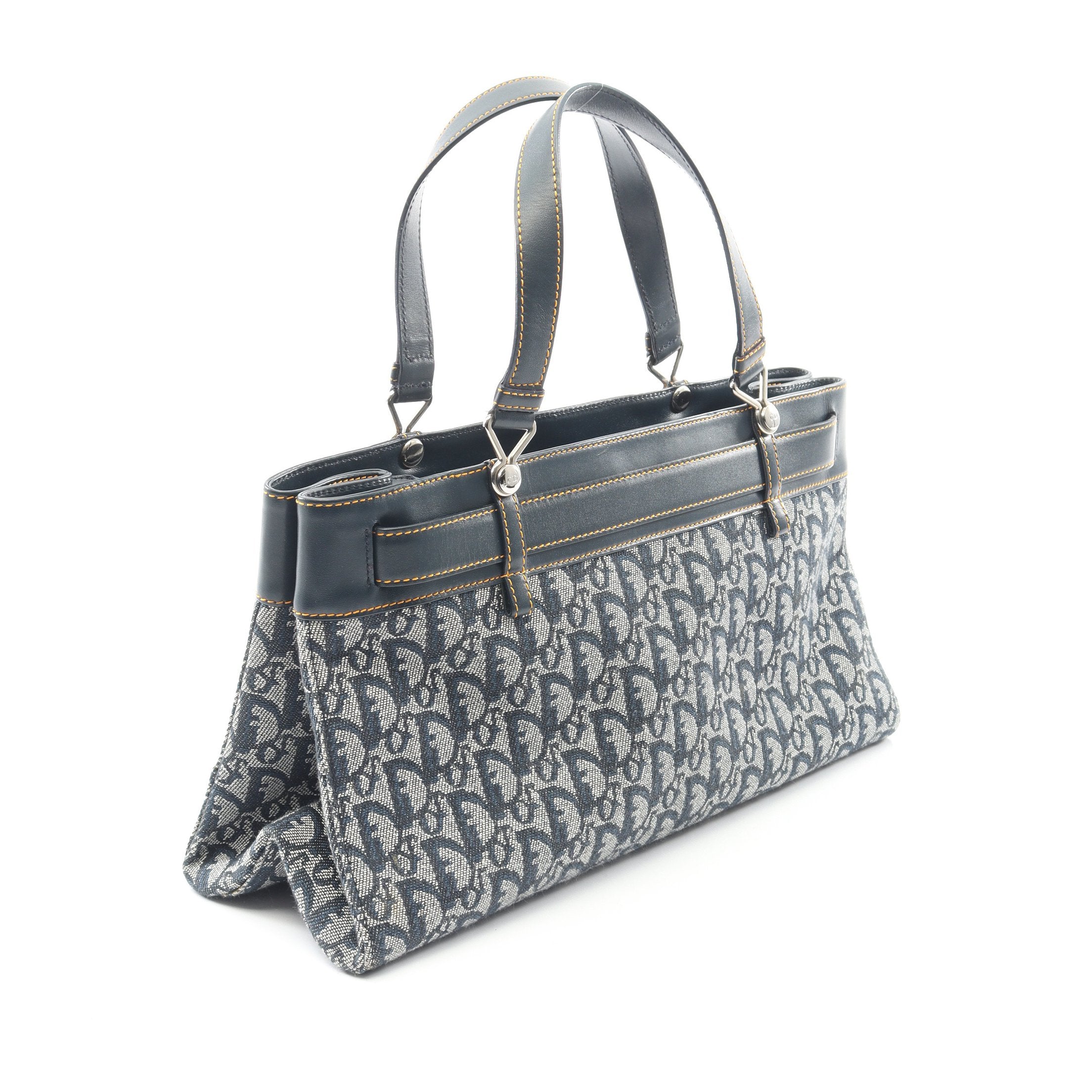 トロッター ハンドバッグ キャンバス レザー ライトグレー ネイビー