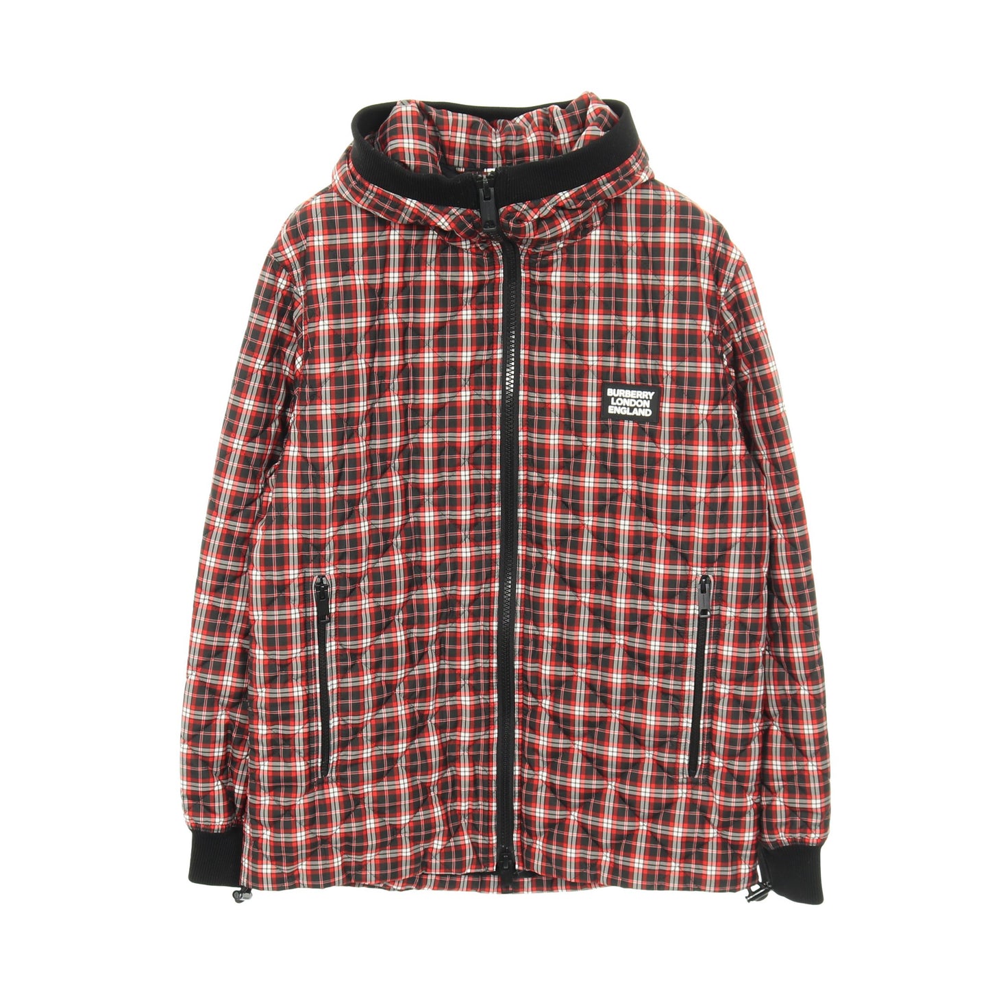 キルティングジャケット チェック ブラック レッド ホワイト フード付き バーバリー アウター BURBERRY