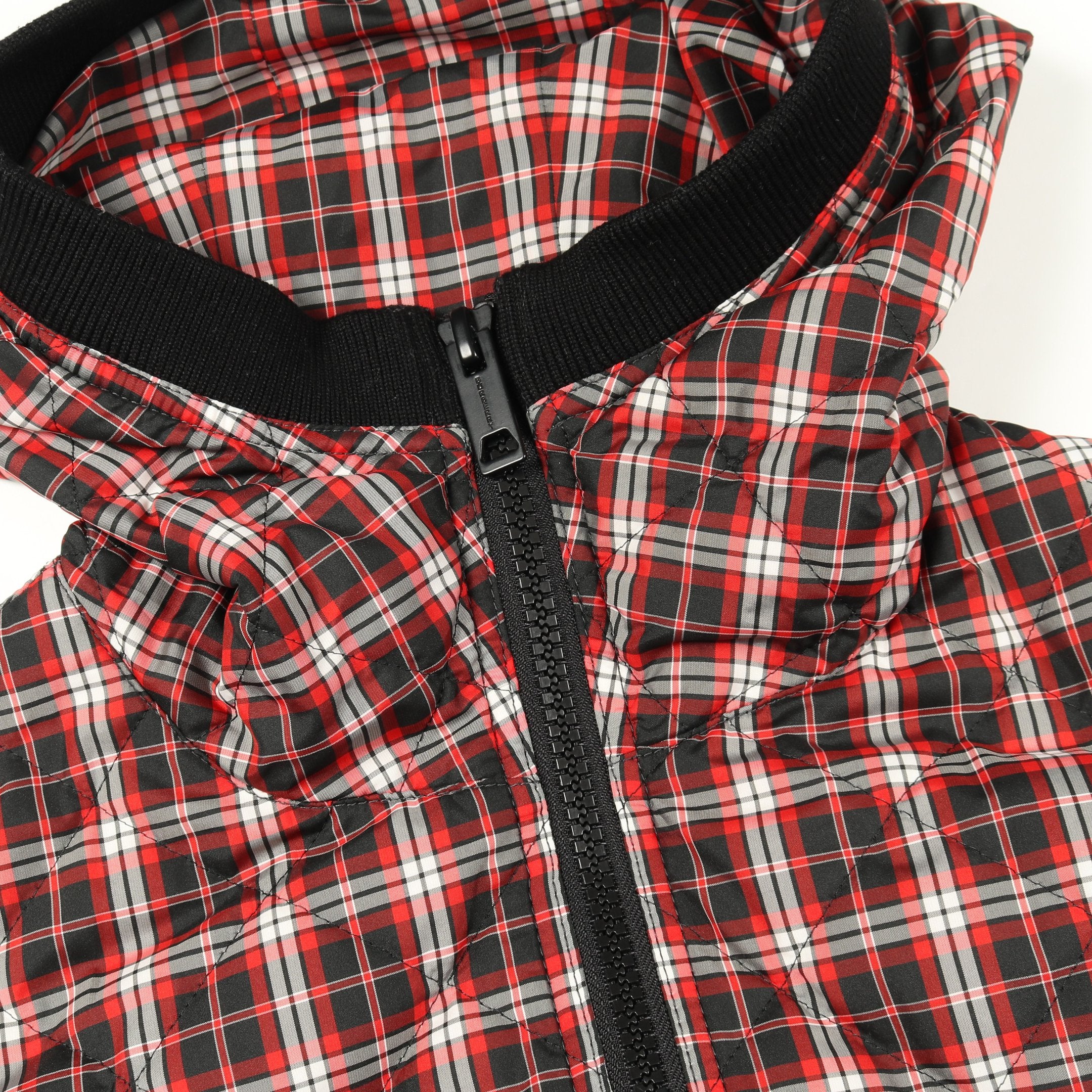 キルティングジャケット チェック ブラック レッド ホワイト フード