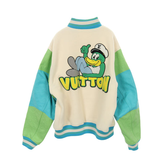 レインボープレイグラウンドバーシティブルゾン スタジャン ジャケット ウール レザー オフホワイト ブルー マルチカラー ルイヴィトン アウター LOUIS VUITTON