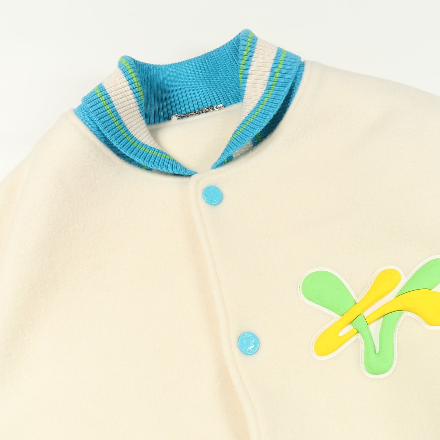 レインボープレイグラウンドバーシティブルゾン スタジャン ジャケット ウール レザー オフホワイト ブルー マルチカラー ルイヴィトン アウター LOUIS VUITTON