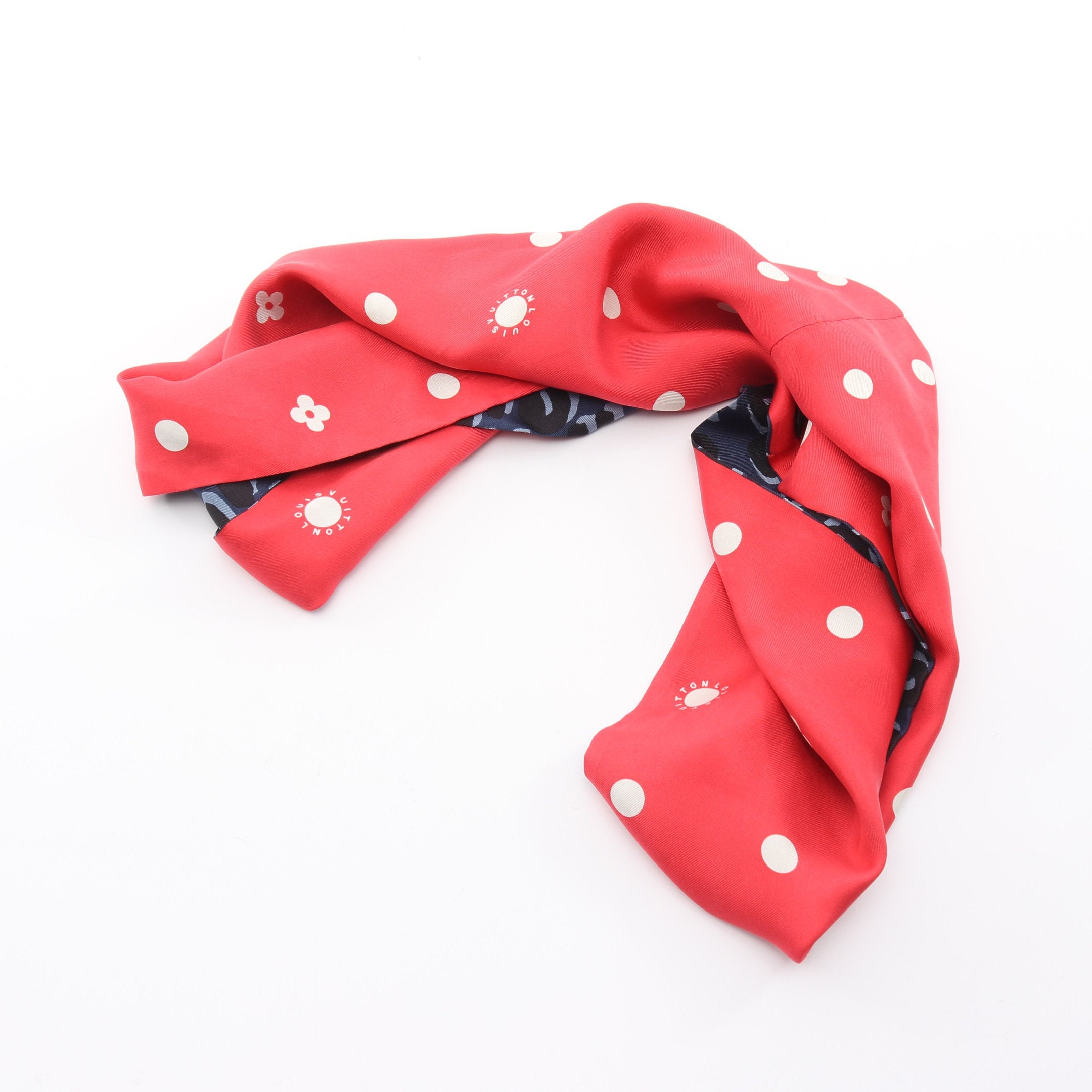 スヌード スカーフ レオパード ドット シルク ネイビー レッド ルイ