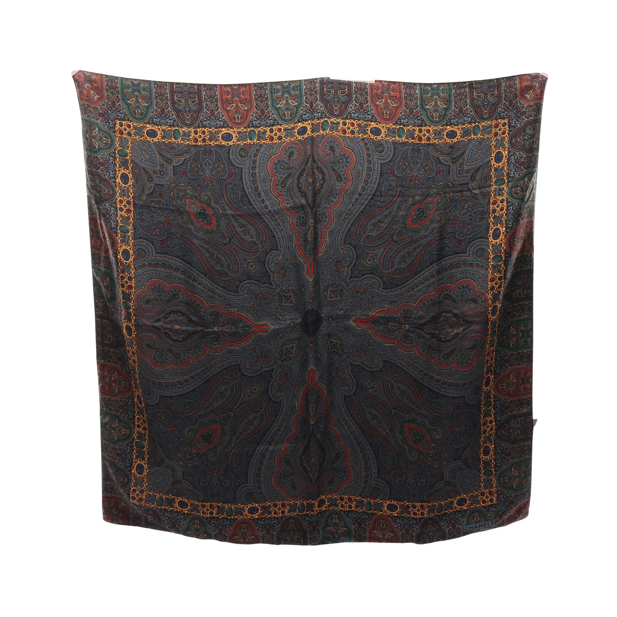スカーフ ペイズリー シルク ウール ネイビー マルチカラー シャネル