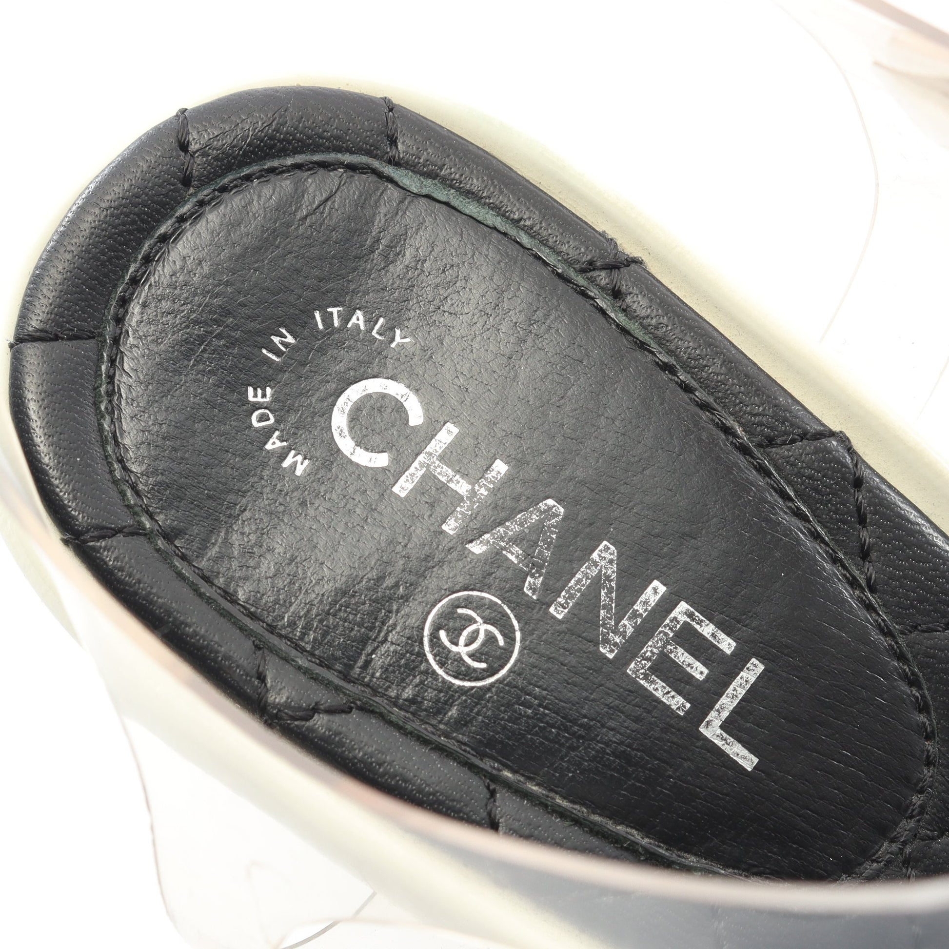 ココマーク ラインストーン サンダル PVC ファブリック クリア ブラック シャネル シューズ CHANEL