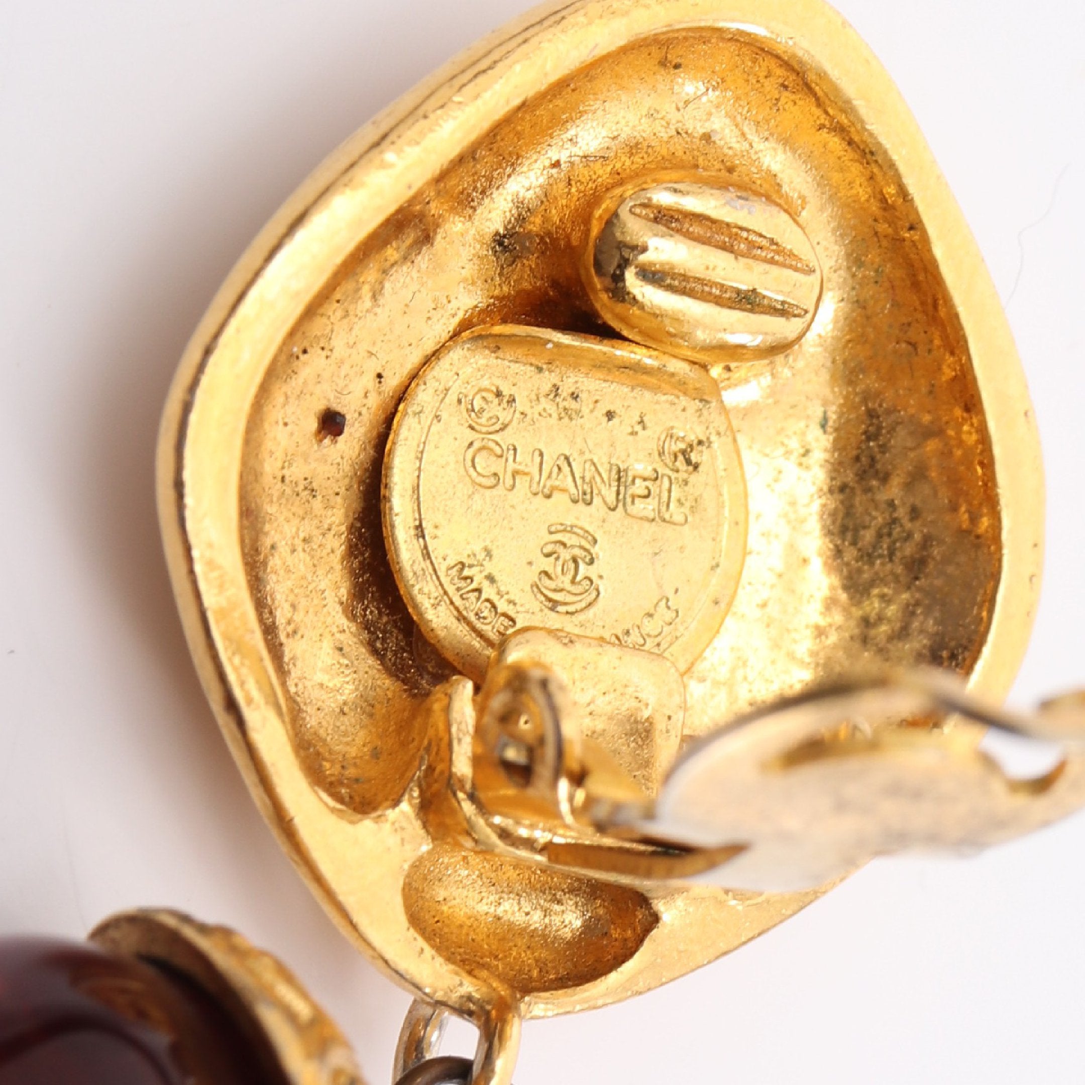 マドモアゼル イヤリング GP ガラス ゴールド レッド ヴィンテージ