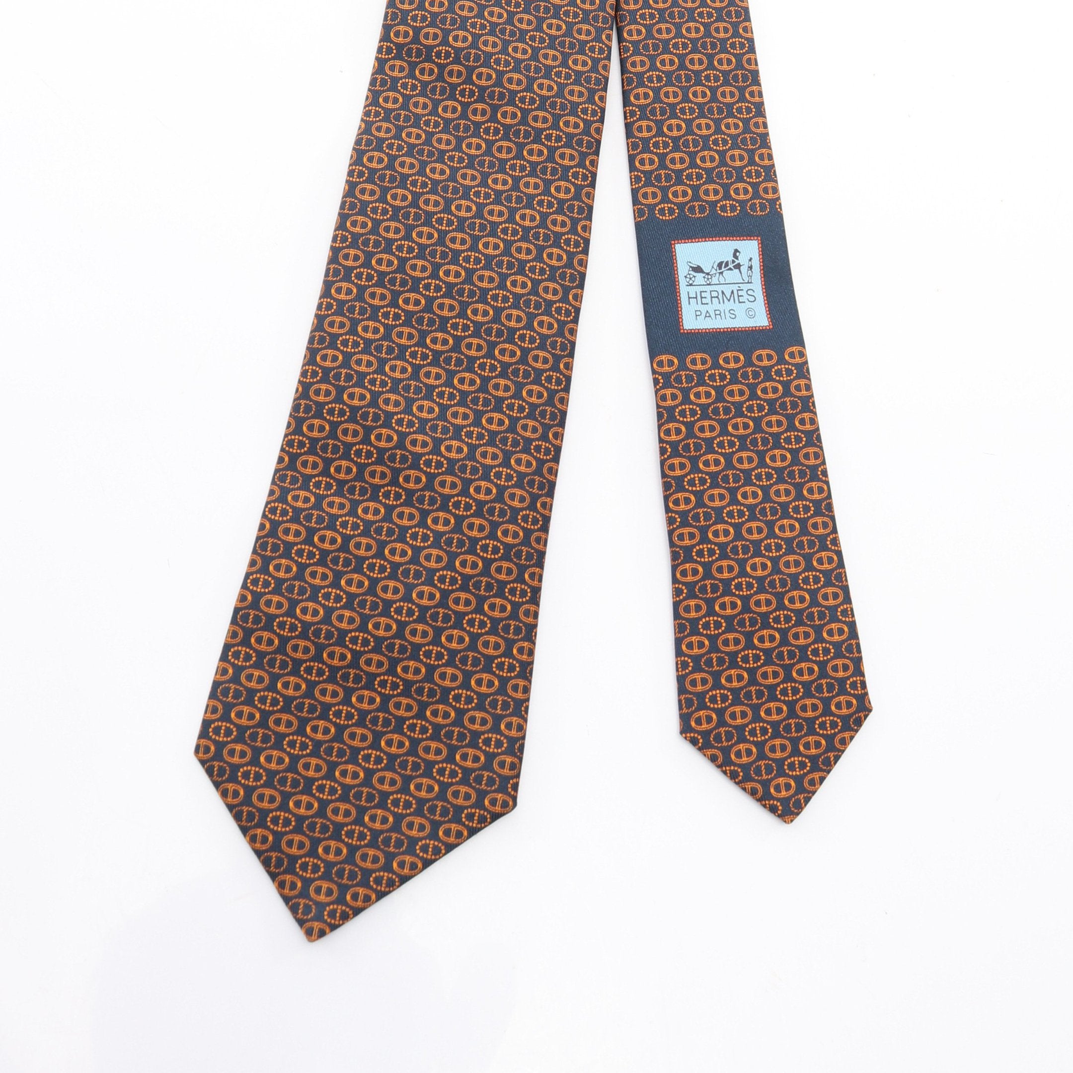 Maillons Parade シェーヌダンクル ネクタイ シルク ネイビー オレンジ