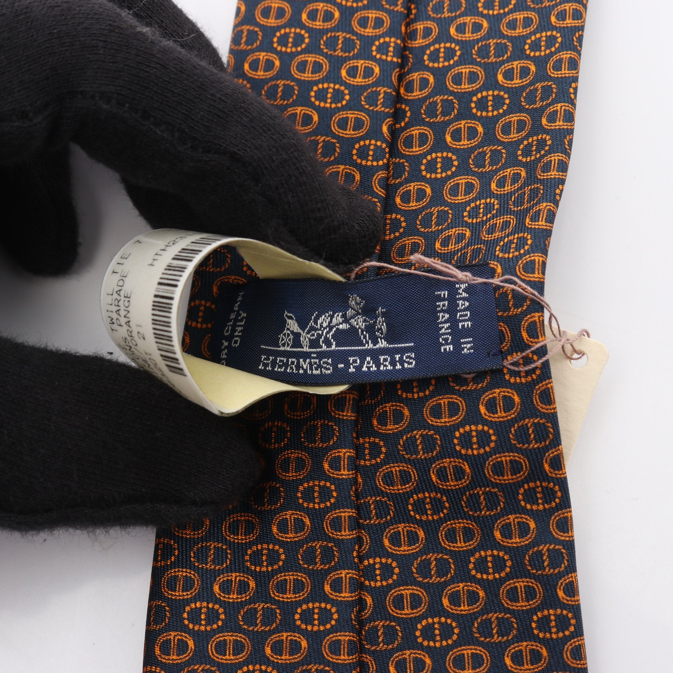Maillons Parade シェーヌダンクル ネクタイ シルク ネイビー オレンジ