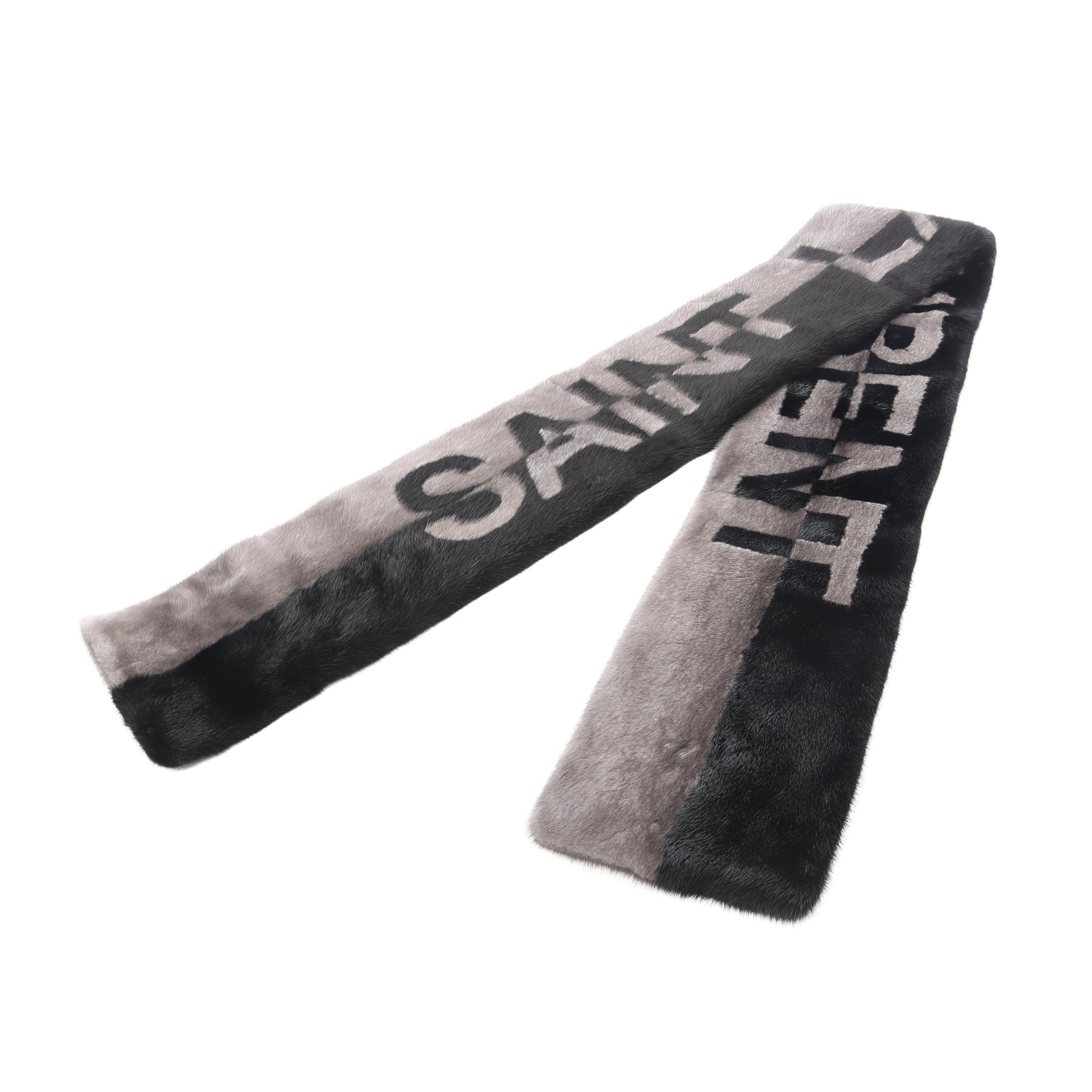 マフラー ロゴ ミンクファー ブラック グレーブラウン サンローラン