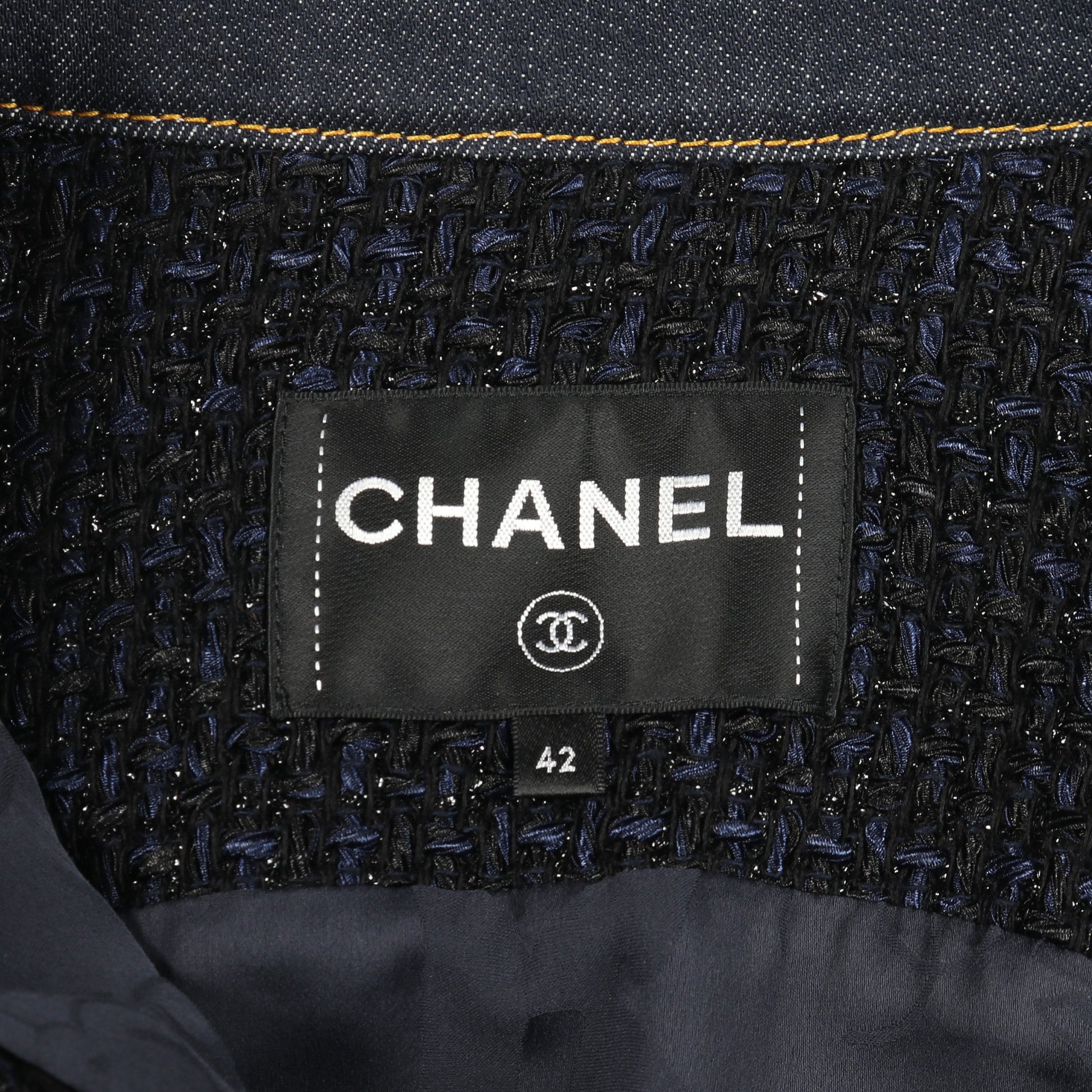 ココマークボタン ツイード デニムジャケット ナイロン コットン インディゴブルー 切替 シャネル アウター CHANEL