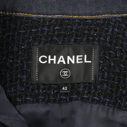 ココマークボタン ツイード デニムジャケット ナイロン コットン インディゴブルー 切替 シャネル アウター CHANEL