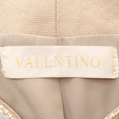 ノーカラージャケット リネン ベージュ ビジュー ヴァレンティノ アウター VALENTINO