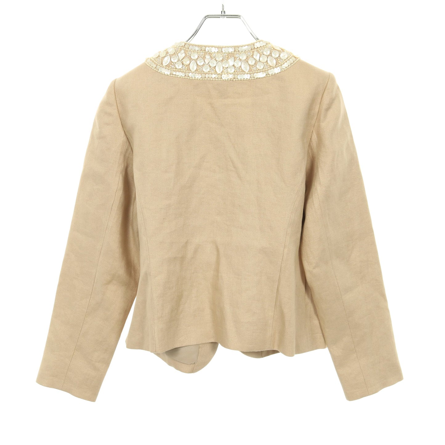 ノーカラージャケット リネン ベージュ ビジュー ヴァレンティノ アウター VALENTINO