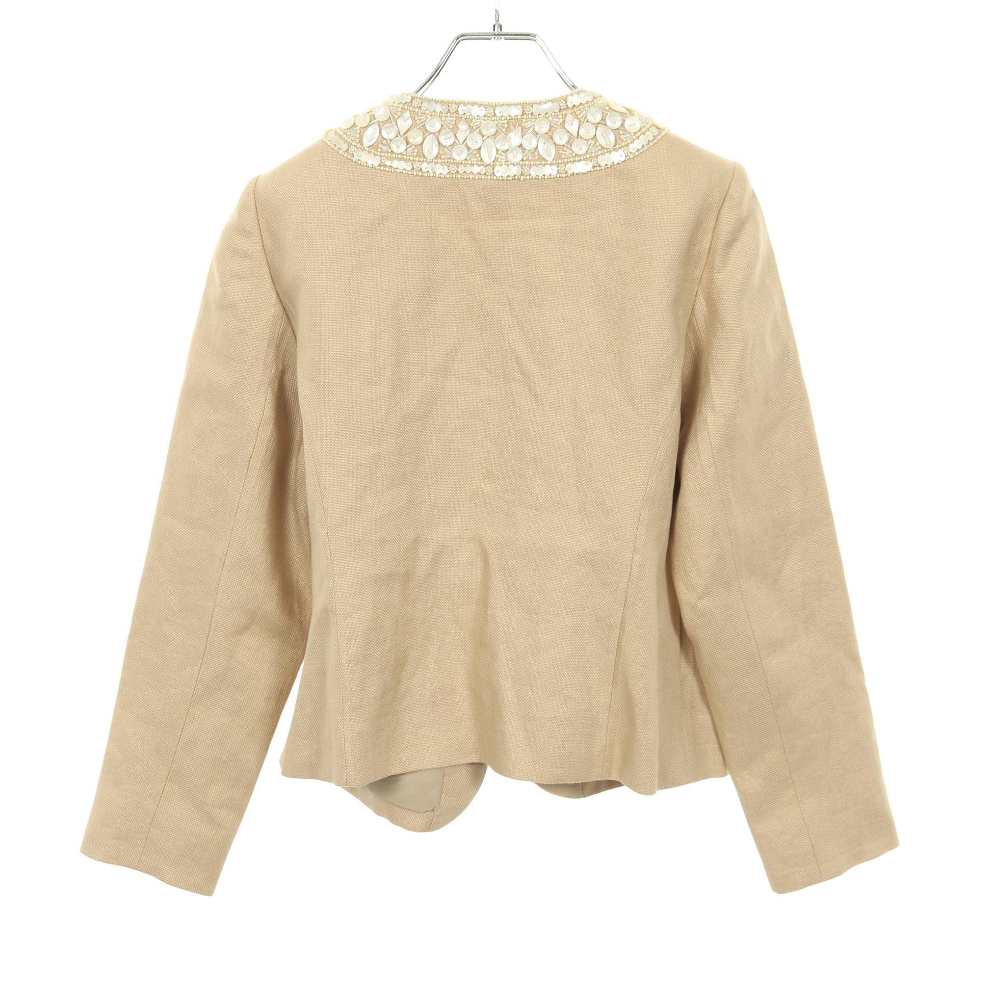 ノーカラージャケット リネン ベージュ ビジュー ヴァレンティノ アウター VALENTINO