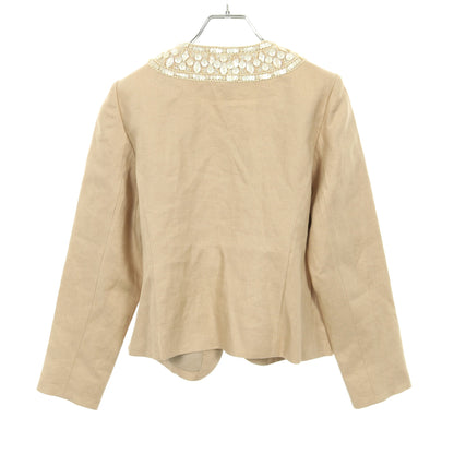 ノーカラージャケット リネン ベージュ ビジュー ヴァレンティノ アウター VALENTINO