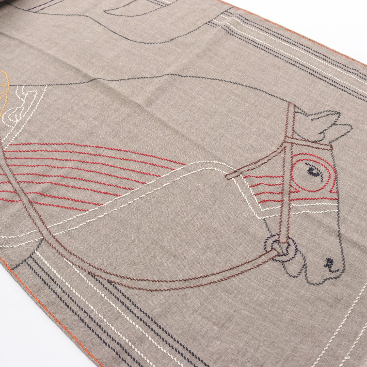 レクタングル Cheval a la Couverture ストール ショール カシミヤ シルク グレーベージュ マルチカラー エルメス 財布・小物 HERMES