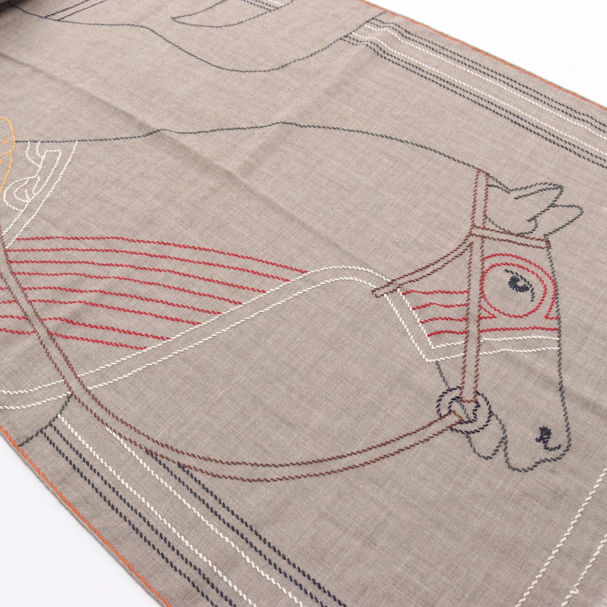 レクタングル Cheval a la Couverture ストール ショール カシミヤ シルク グレーベージュ マルチカラー エルメス 財布・小物 HERMES