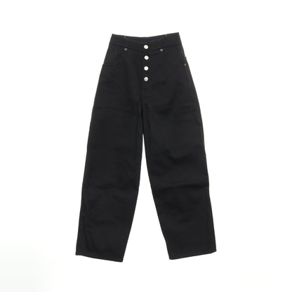 ワイド デニムパンツ コットン ブラック ボタンフライ エムエムシックスメゾンマルジェラ ボトムス MM6 MAISON MARGIELA