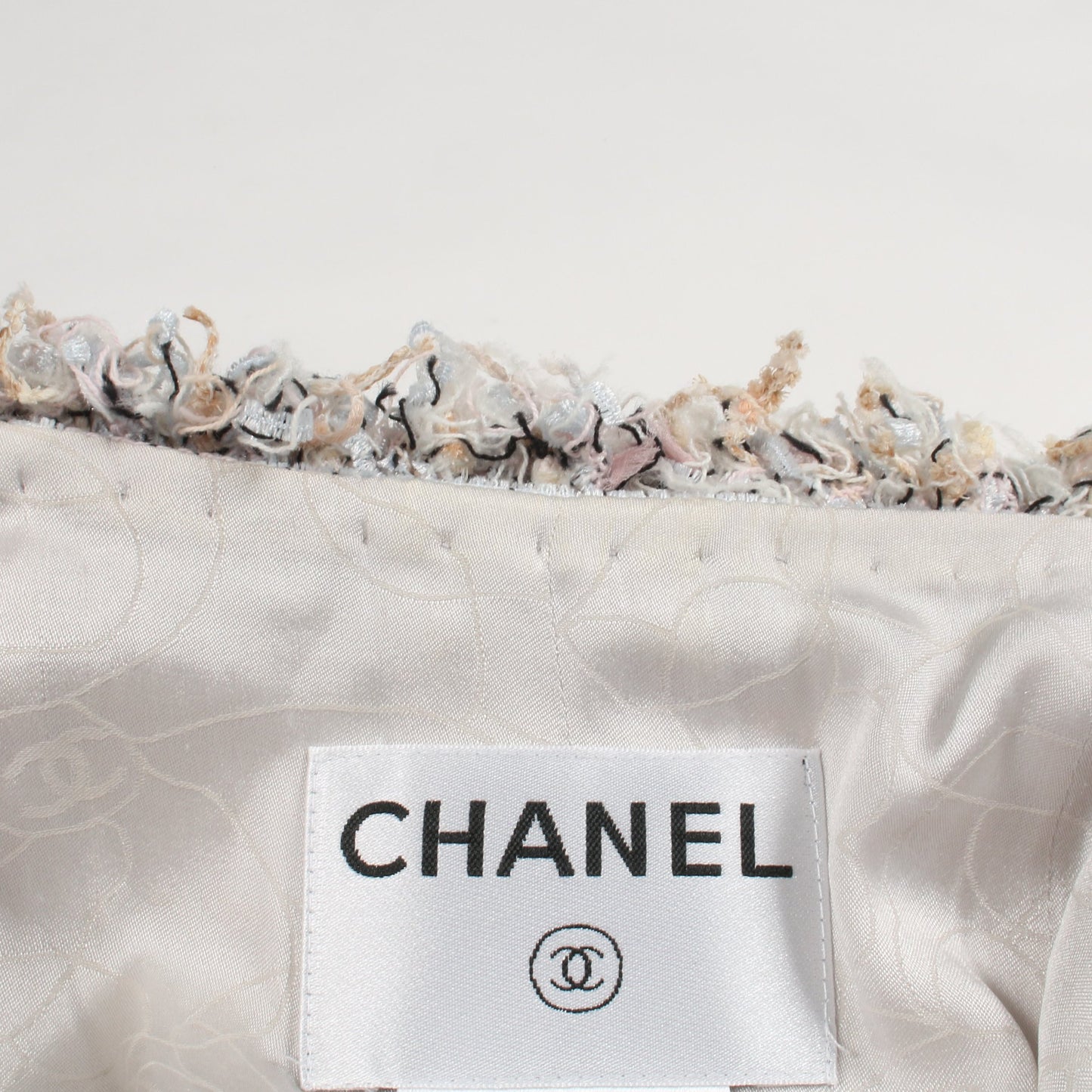 ココマークボタン ツイードジャケット スカートスーツ コットン ライトブルー ライトグレー マルチカラー シャネル スーツ CHANEL