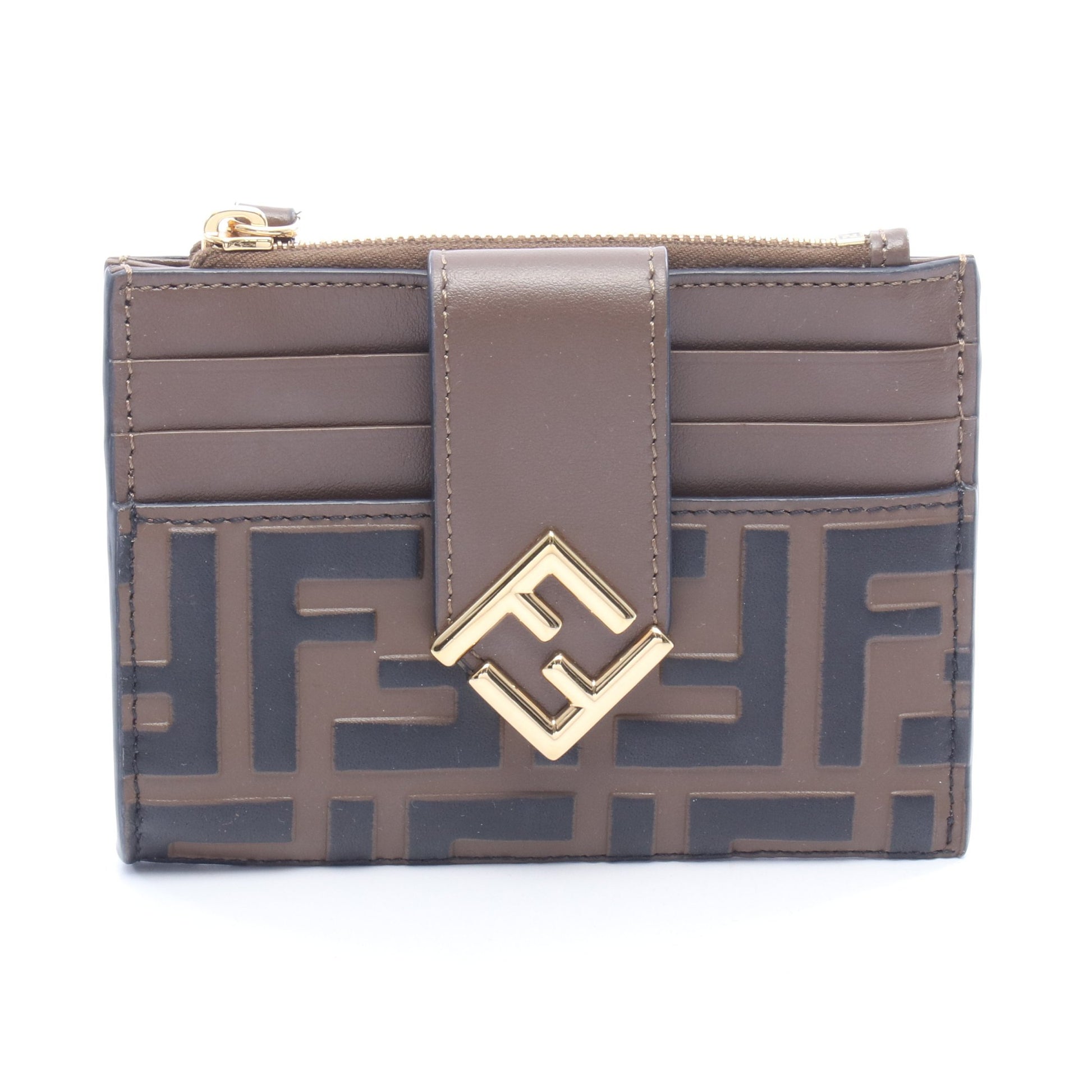 FFダイヤモンド カードケース コインケース レザー ブラウン ブラック フェンディ 財布・小物 FENDI