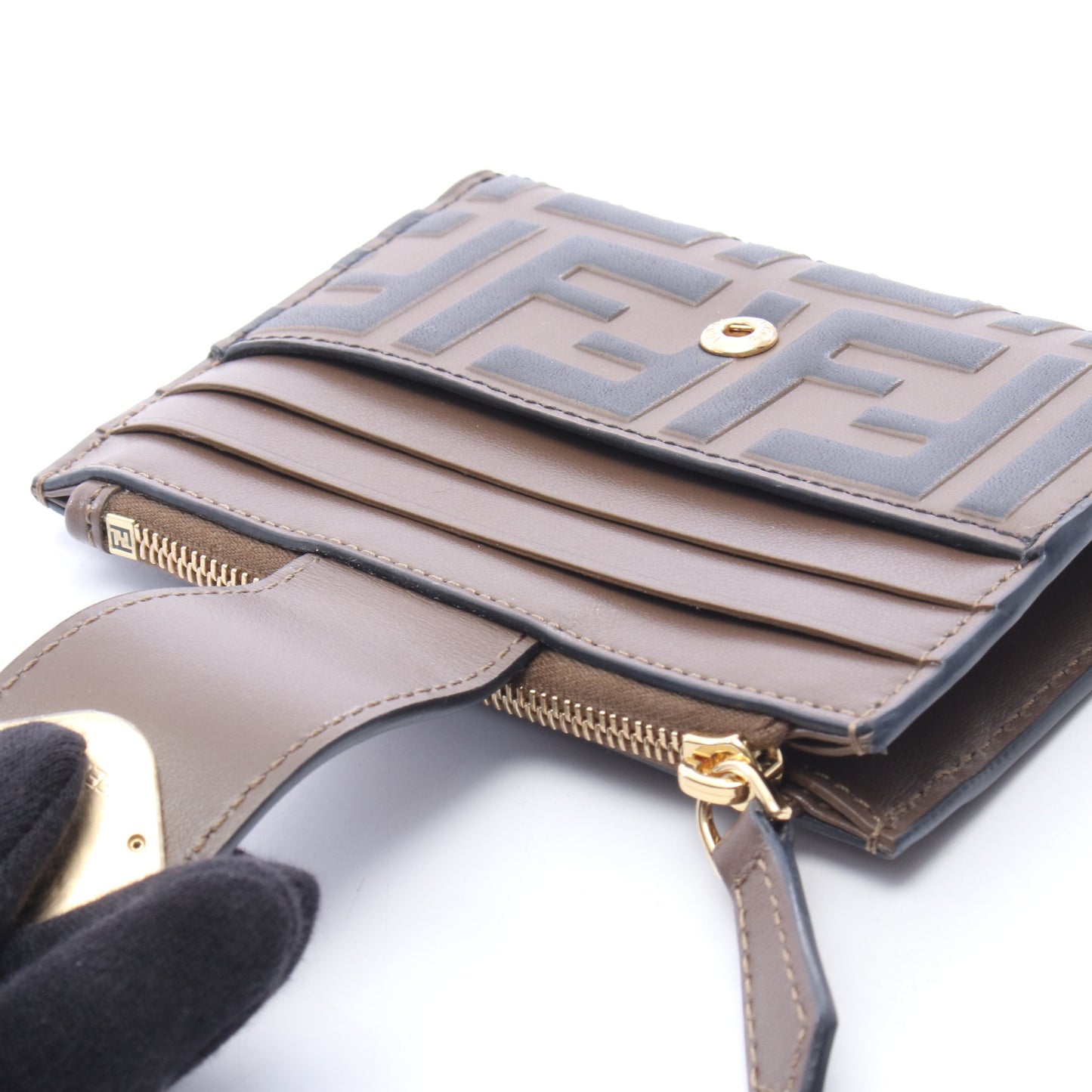 FFダイヤモンド カードケース コインケース レザー ブラウン ブラック フェンディ 財布・小物 FENDI