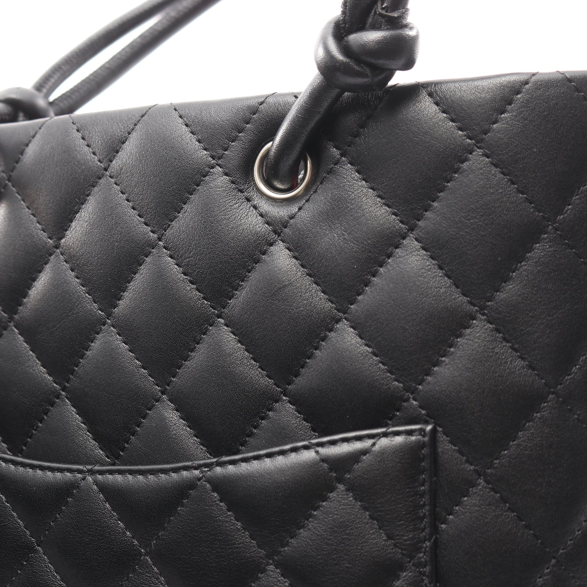 カンボンライン ミディアム ハンドバッグ トートバッグ レザー ブラック シルバー金具 シャネル バッグ CHANEL