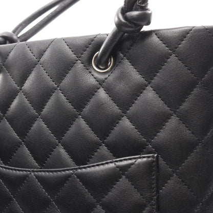 カンボンライン ミディアム ハンドバッグ トートバッグ レザー ブラック シルバー金具 シャネル バッグ CHANEL