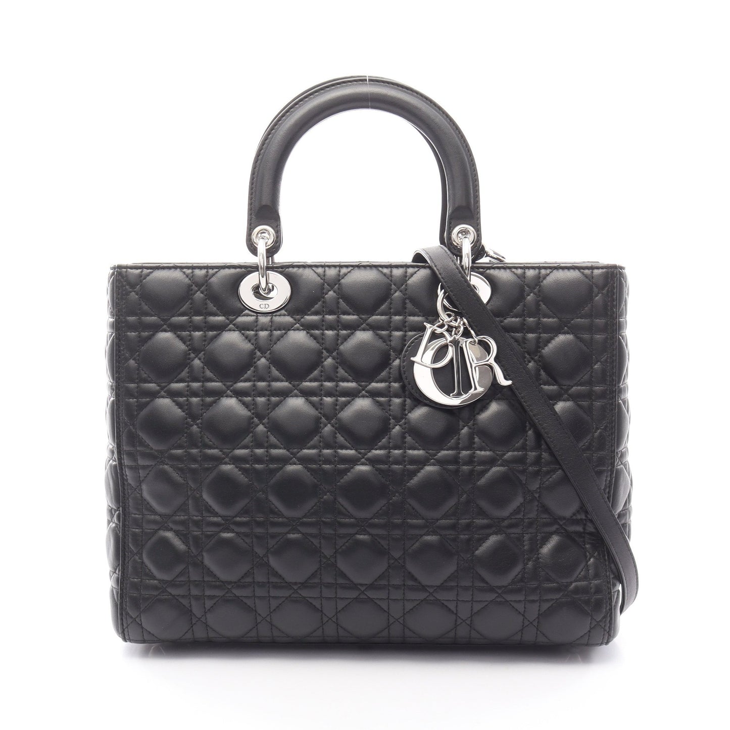 レディディオール ラージ カナージュ ハンドバッグ レザー ブラック 2WAY クリスチャンディオール バッグ Christian Dior