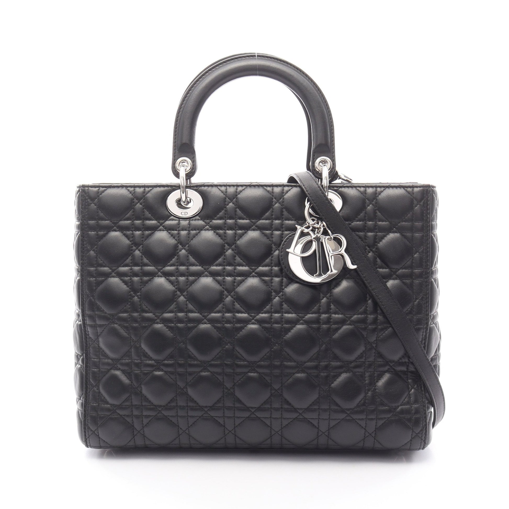 レディディオール ラージ カナージュ ハンドバッグ レザー ブラック 2WAY クリスチャンディオール バッグ Christian Dior