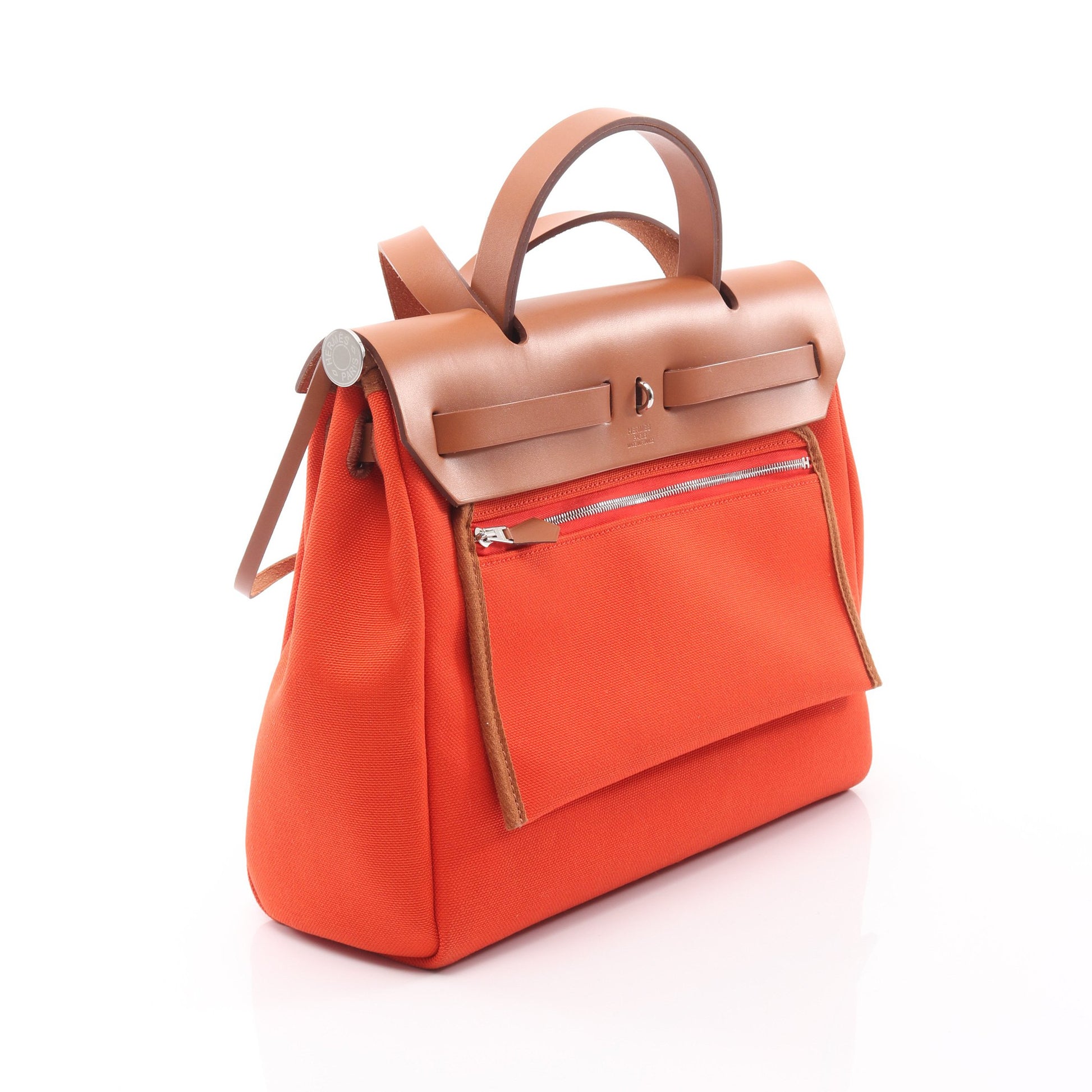 エールバッグジップPM ルトゥルネ カプシーヌ ナチュラル ハンドバッグ トワルミリタリー ヴァッシュハンター オレンジ ライトブラウン シルバー金具 2WAY U刻印 エルメス バッグ HERMES