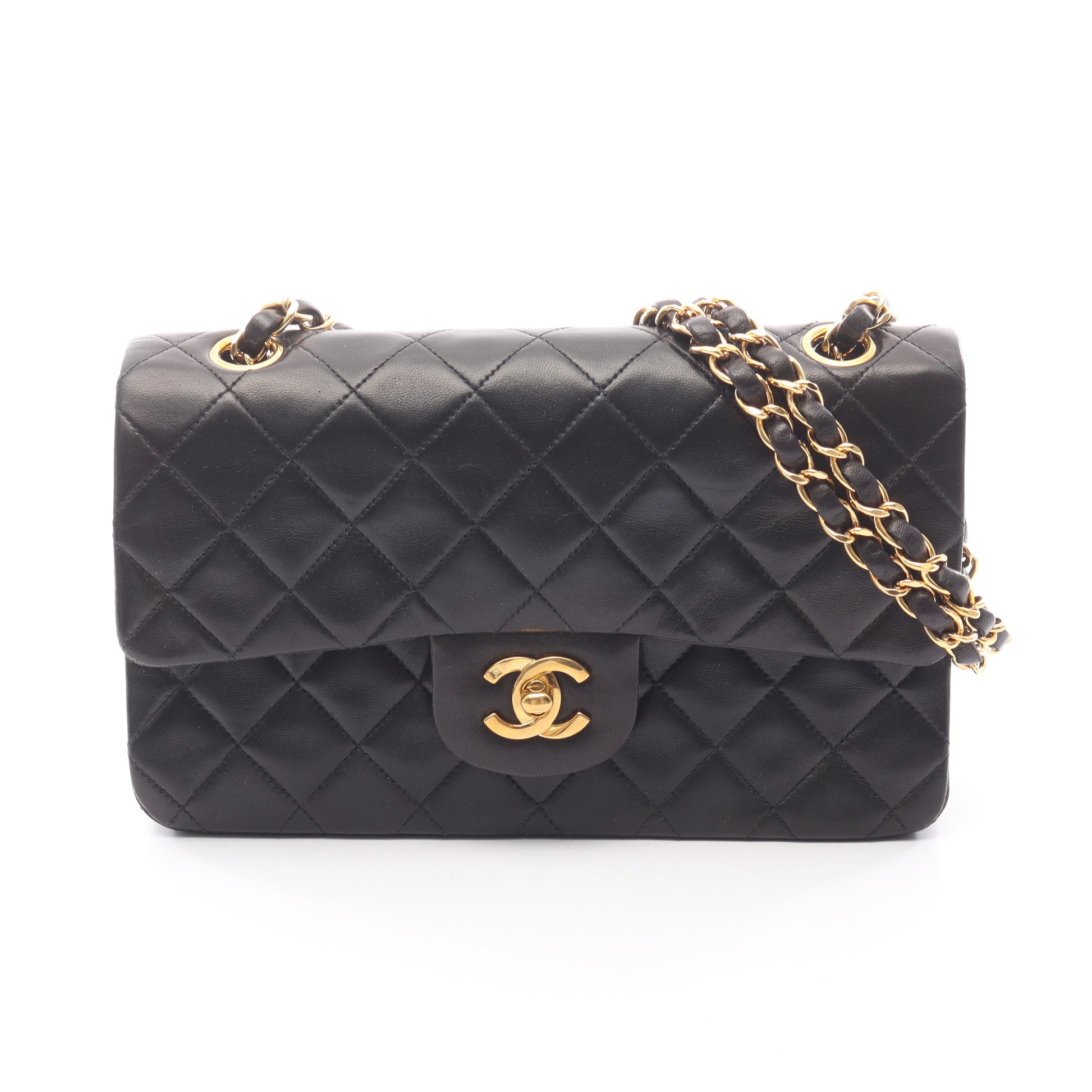マトラッセ Wフラップ Wチェーンショルダーバッグ ラムスキン ブラック ゴールド金具 シャネル バッグ CHANEL