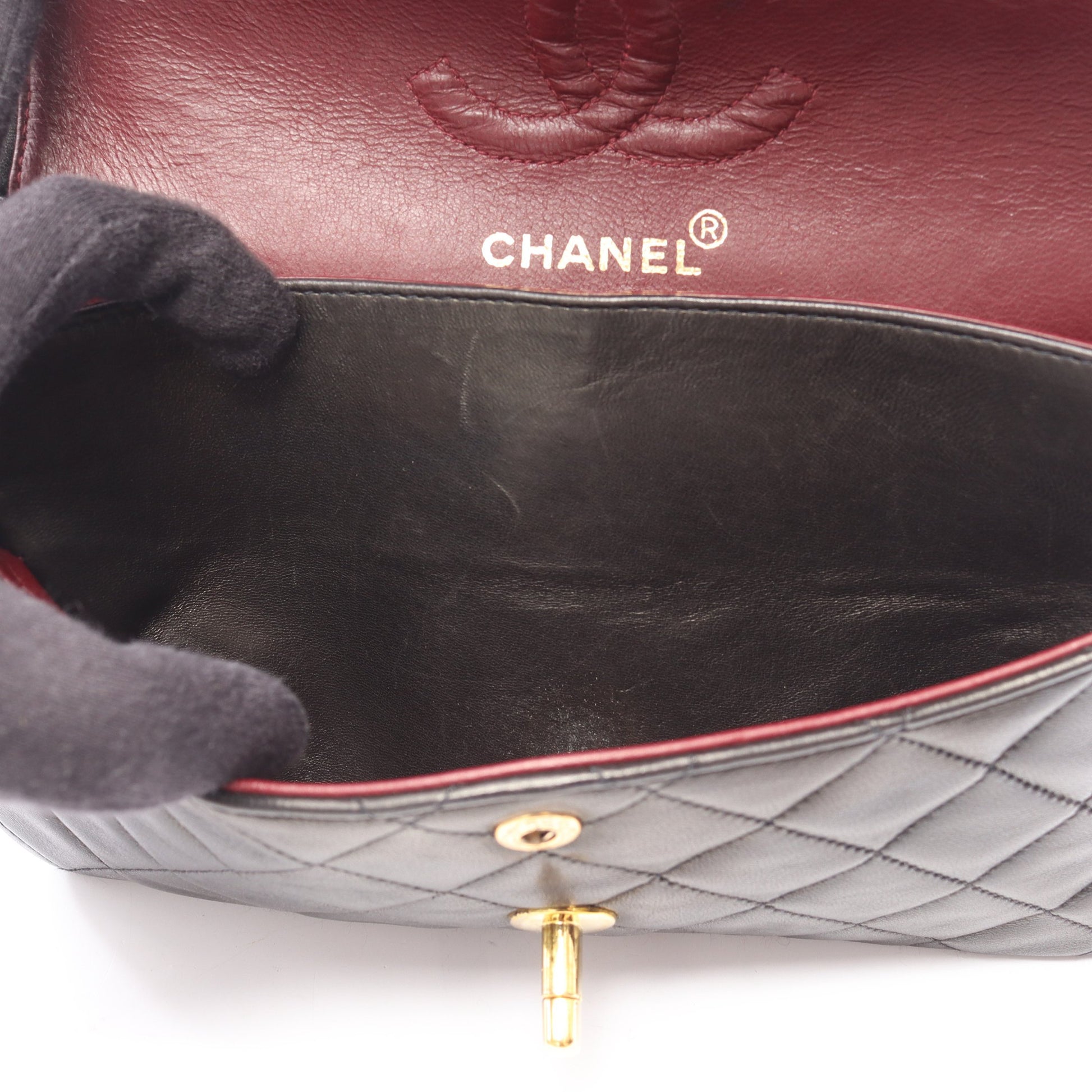 マトラッセ Wフラップ Wチェーンショルダーバッグ ラムスキン ブラック ゴールド金具 シャネル バッグ CHANEL