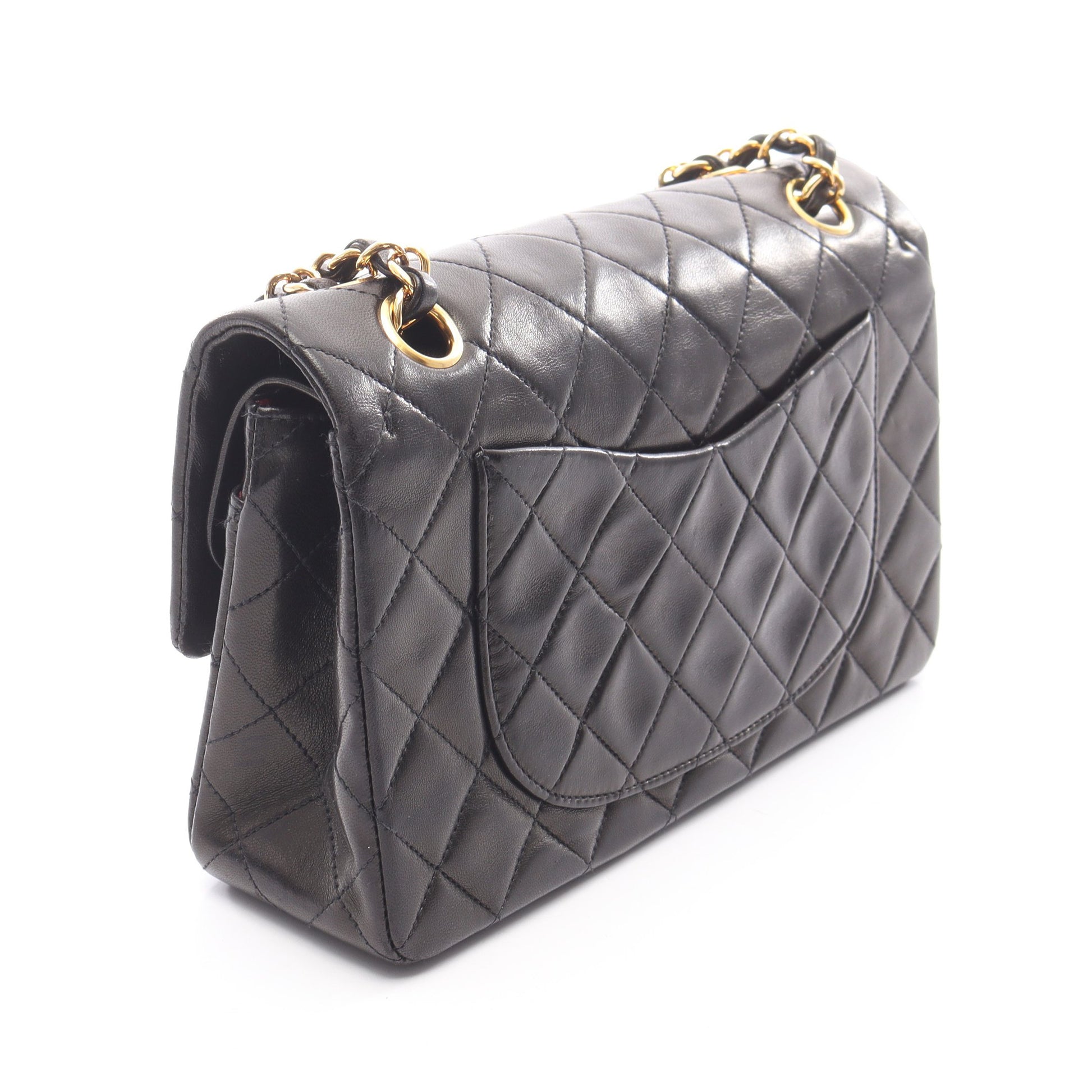 マトラッセ Wフラップ Wチェーンショルダーバッグ ラムスキン ブラック ゴールド金具 シャネル バッグ CHANEL