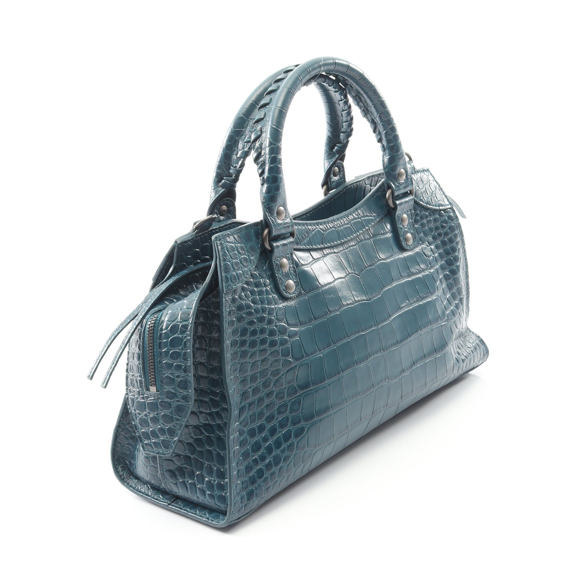 ネオクラシックシティ スモール ハンドバッグ レザー ブルーグリーン クロコ型押し 2WAY バレンシアガ バッグ BALENCIAGA