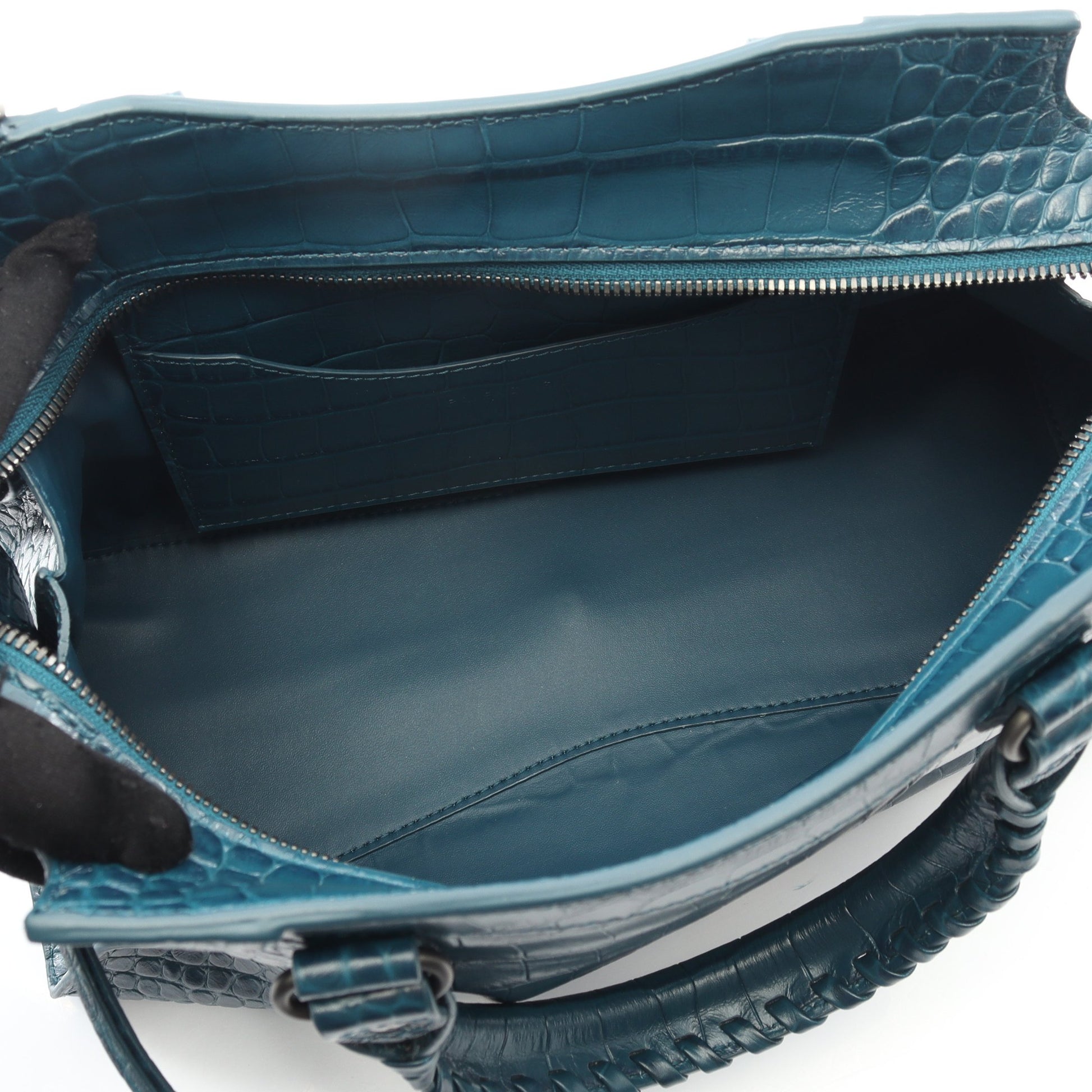 ネオクラシックシティ スモール ハンドバッグ レザー ブルーグリーン クロコ型押し 2WAY バレンシアガ バッグ BALENCIAGA
