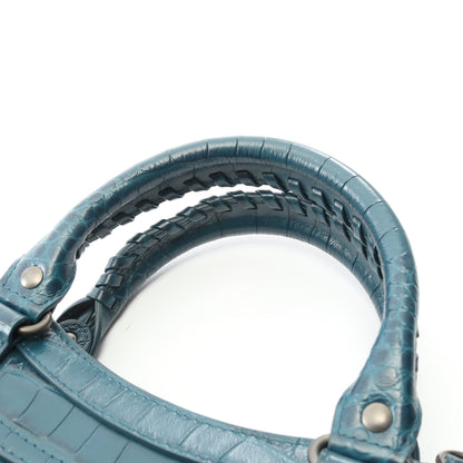 ネオクラシックシティ スモール ハンドバッグ レザー ブルーグリーン クロコ型押し 2WAY バレンシアガ バッグ BALENCIAGA