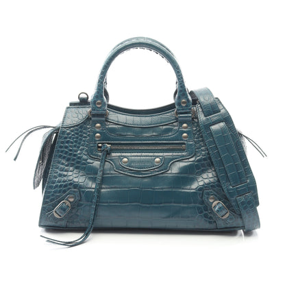 ネオクラシックシティ スモール ハンドバッグ レザー ブルーグリーン クロコ型押し 2WAY バレンシアガ バッグ BALENCIAGA