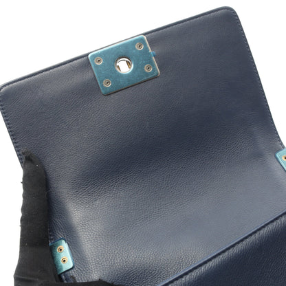 ボーイシャネル スモール ワイルドステッチ チェーンショルダーバッグ レザー ネイビー コンビ金具 シャネル バッグ CHANEL
