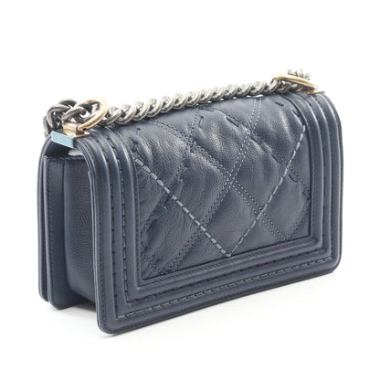 ボーイシャネル スモール ワイルドステッチ チェーンショルダーバッグ レザー ネイビー コンビ金具 シャネル バッグ CHANEL