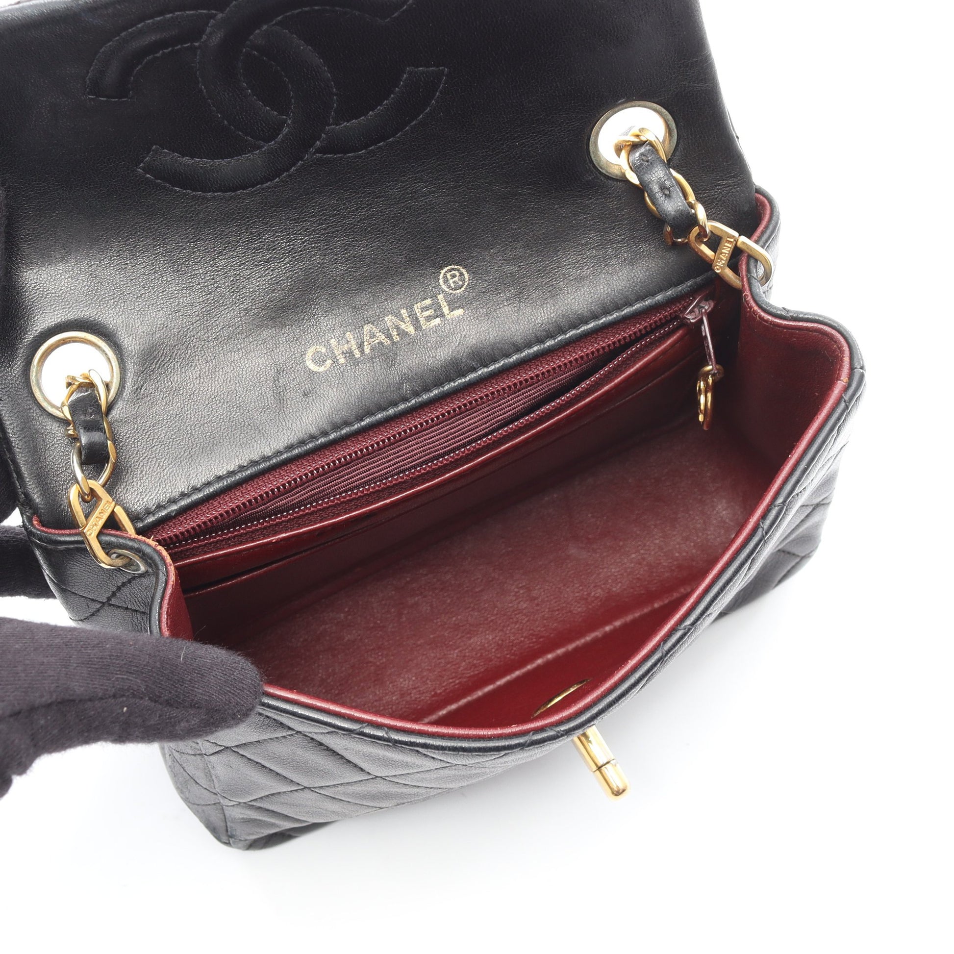 ミニマトラッセ チェーンショルダーバッグ ラムスキン ブラック ゴールド金具 シャネル バッグ CHANEL
