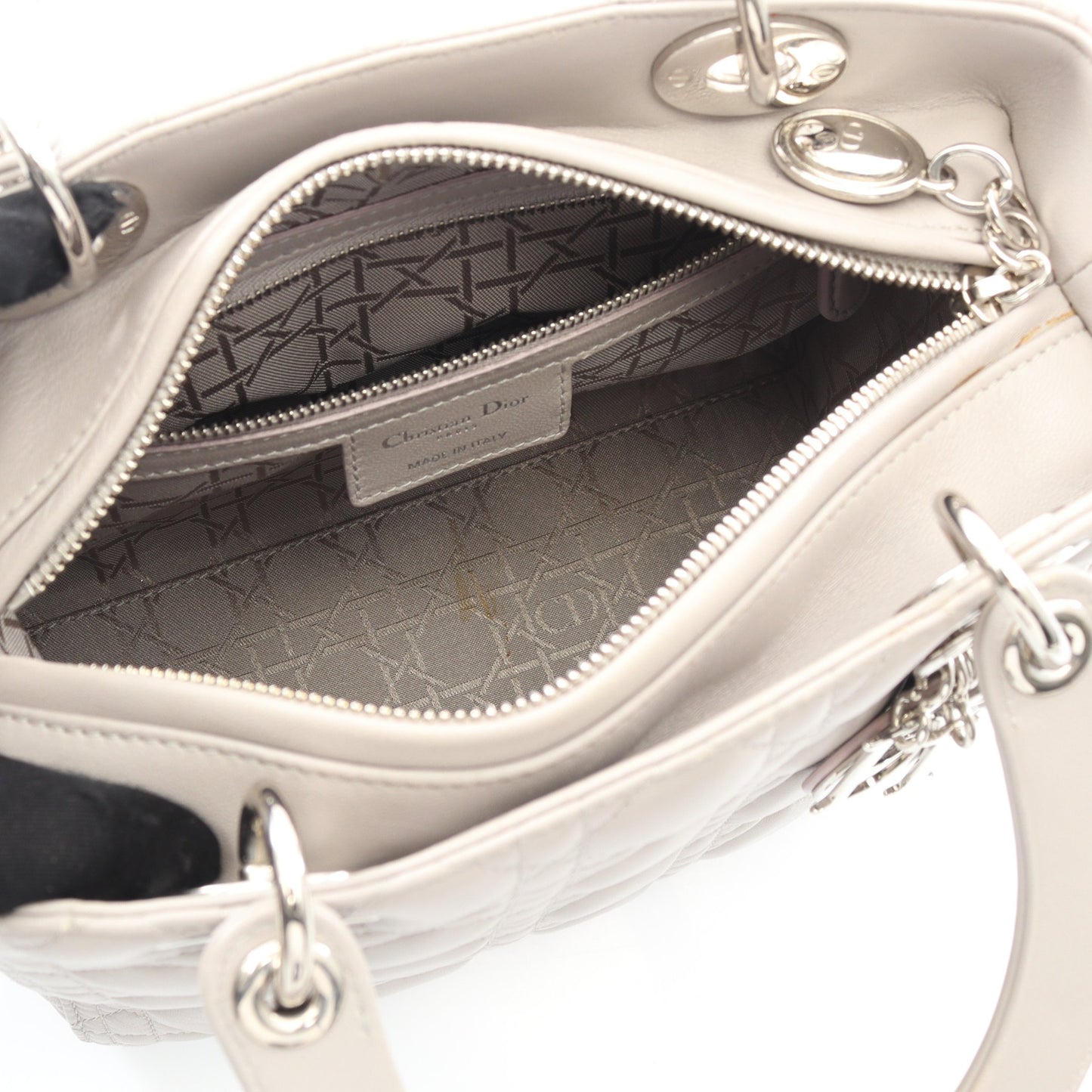 LADY DIOR レディディオール カナージュ ハンドバッグ レザー グレー 2WAY クリスチャンディオール バッグ Christian Dior