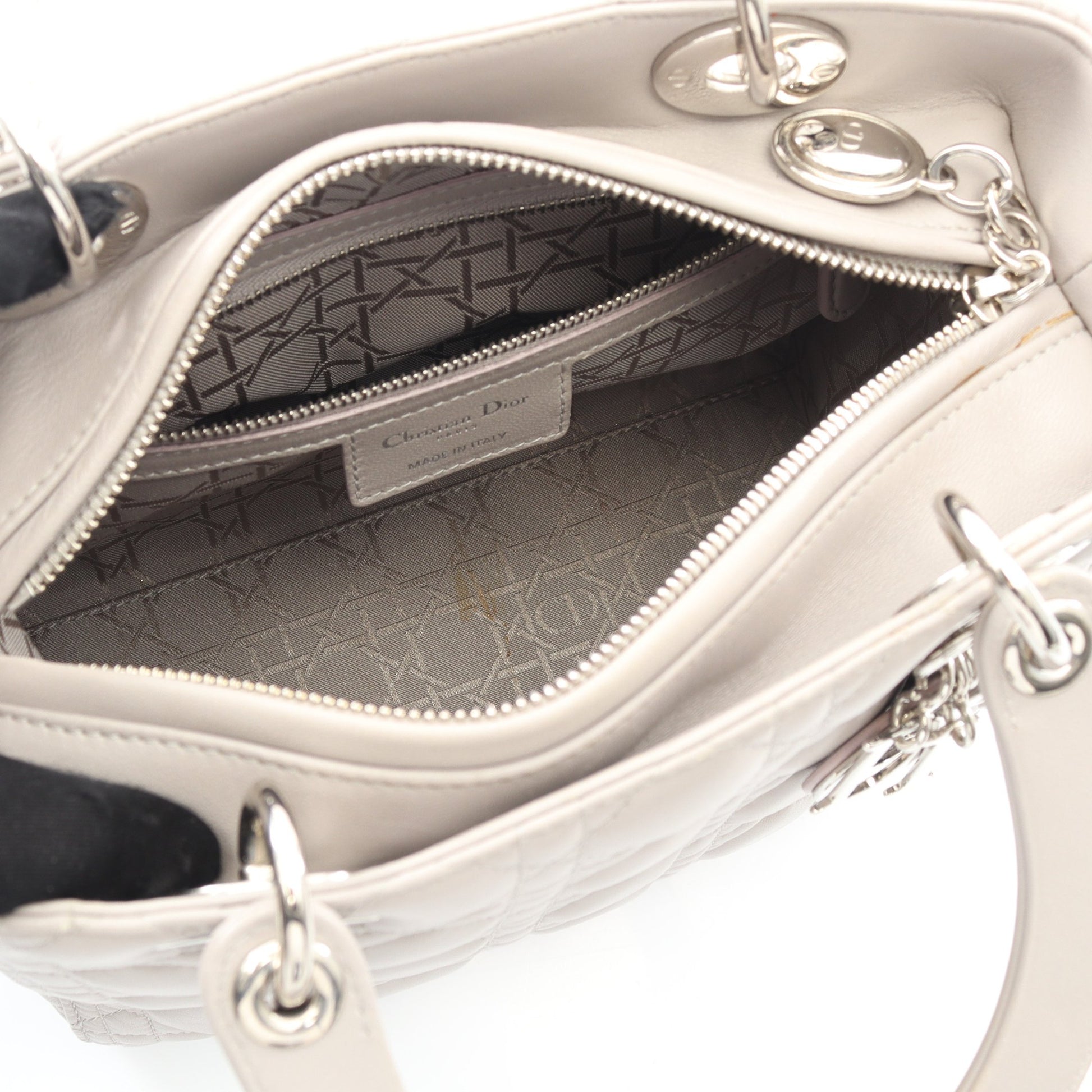 LADY DIOR レディディオール カナージュ ハンドバッグ レザー グレー 2WAY クリスチャンディオール バッグ Christian Dior